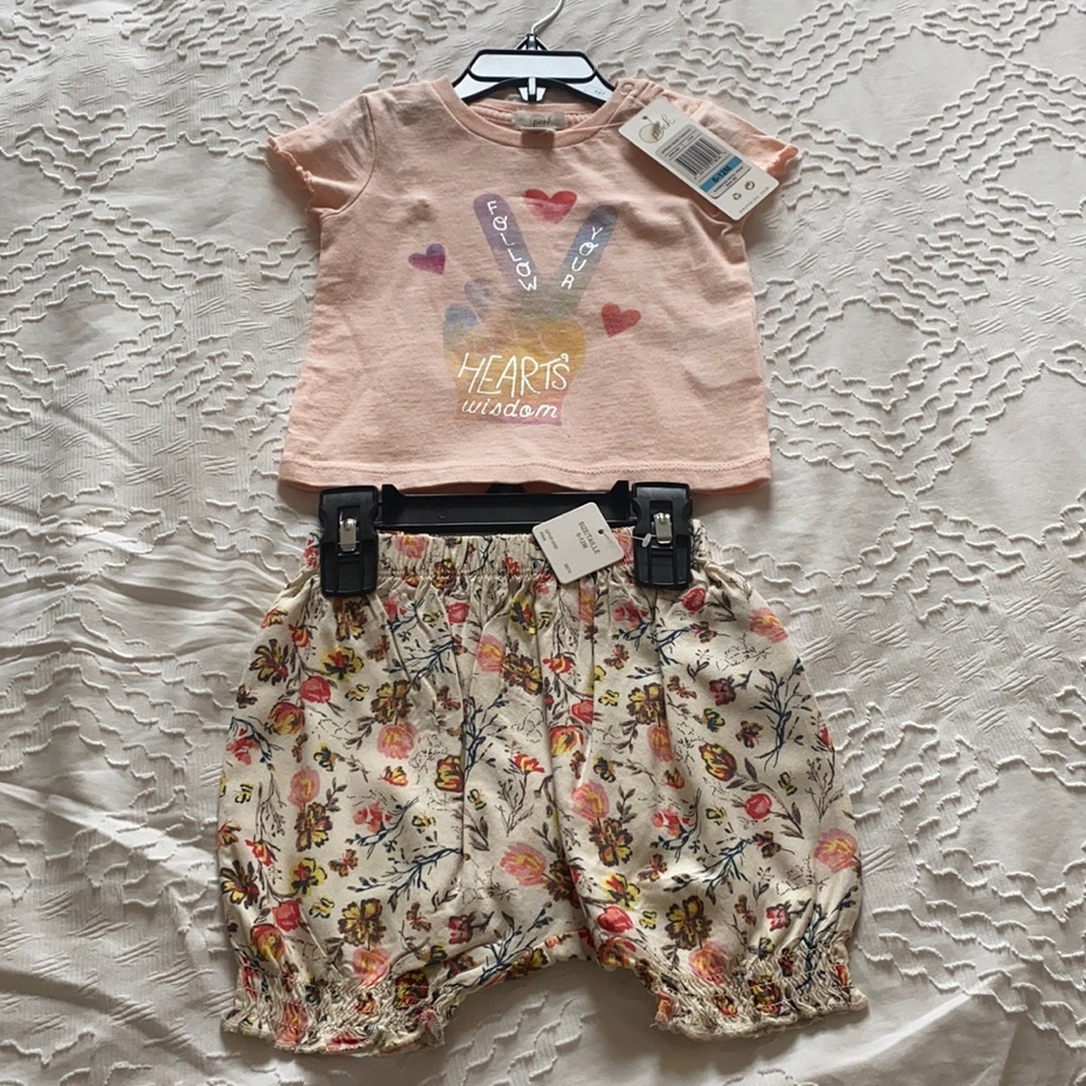 Peek 6-12 tee with floral shorts
